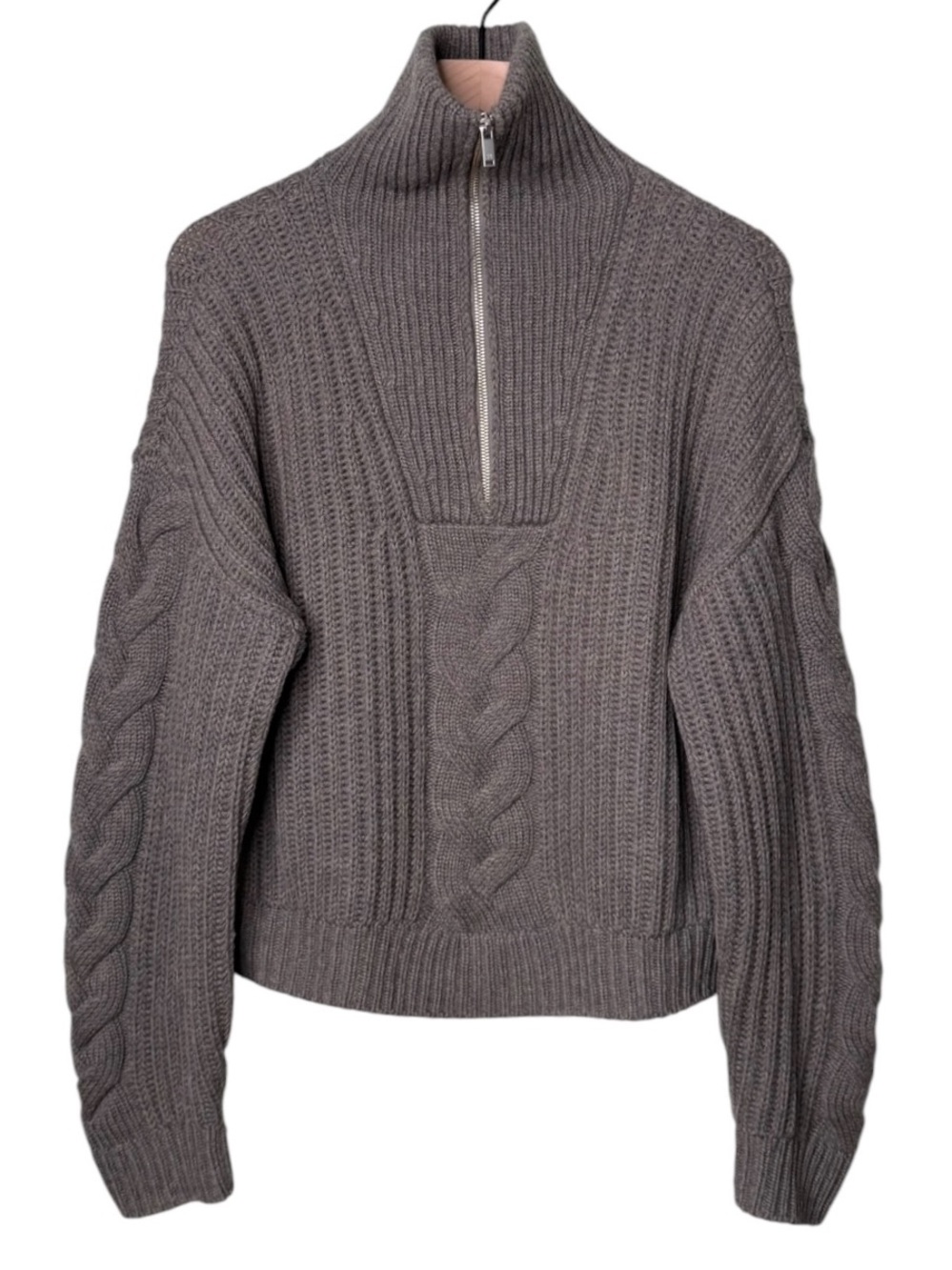 Naadam Cashmere Wool 1/4‎ Zip Cable Knit Fair Isle Sweater Grey Men’s Small